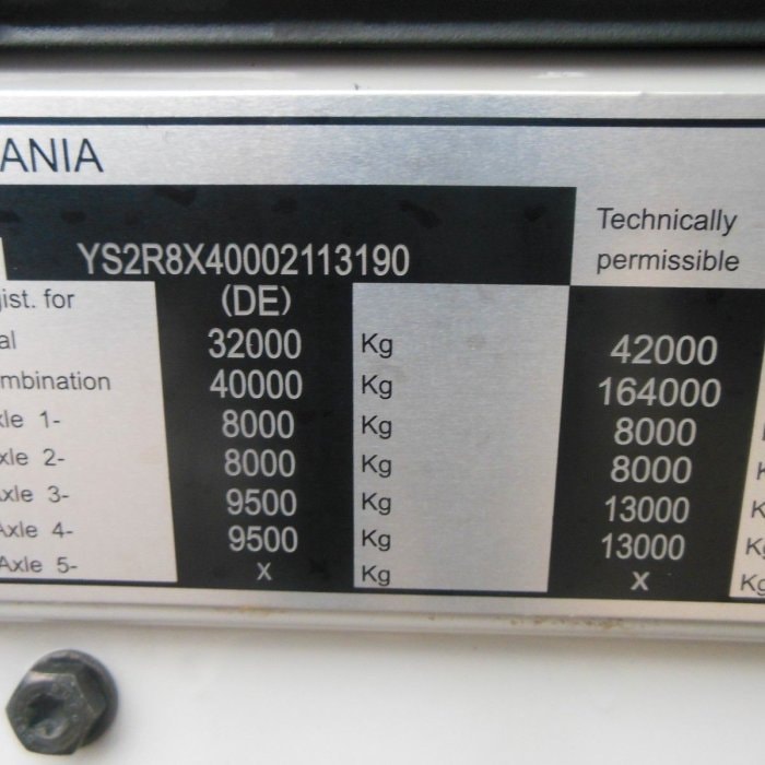 SCANIA 16 R 580, V8, 8X4, 164.000 KG, TO